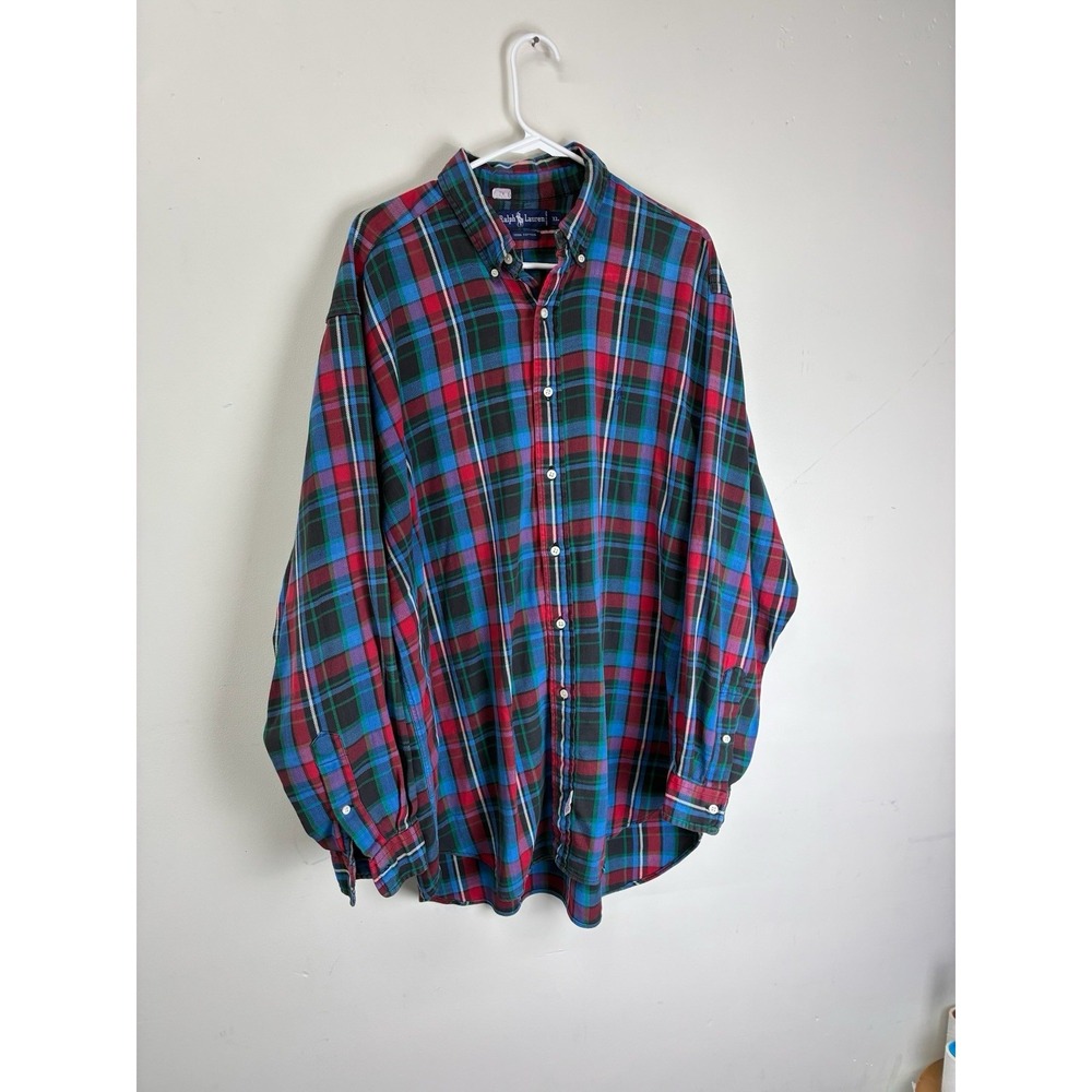 Ralph Lauren Red Blue Green Plaid Flannel Xl Fits More Like Large